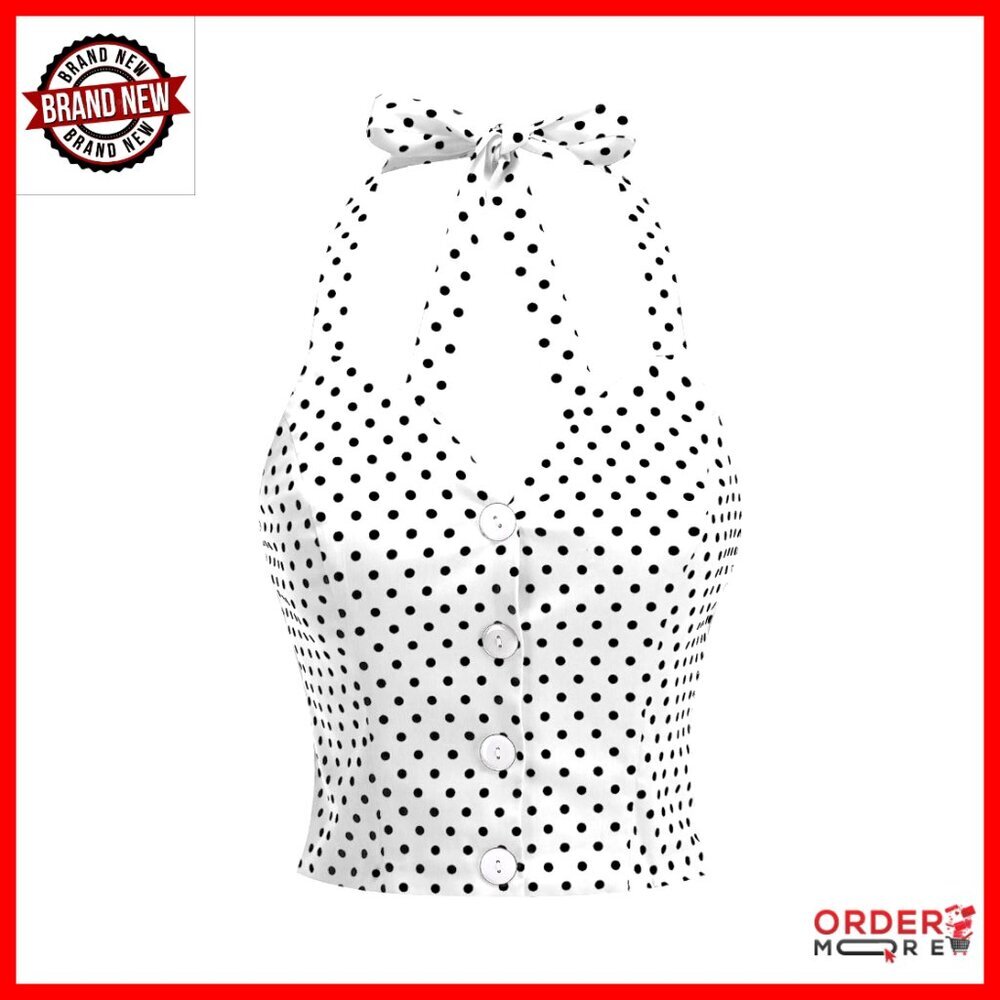 Vintage 1950s Polka Dot Halter Top Pinup Rockabilly Tank